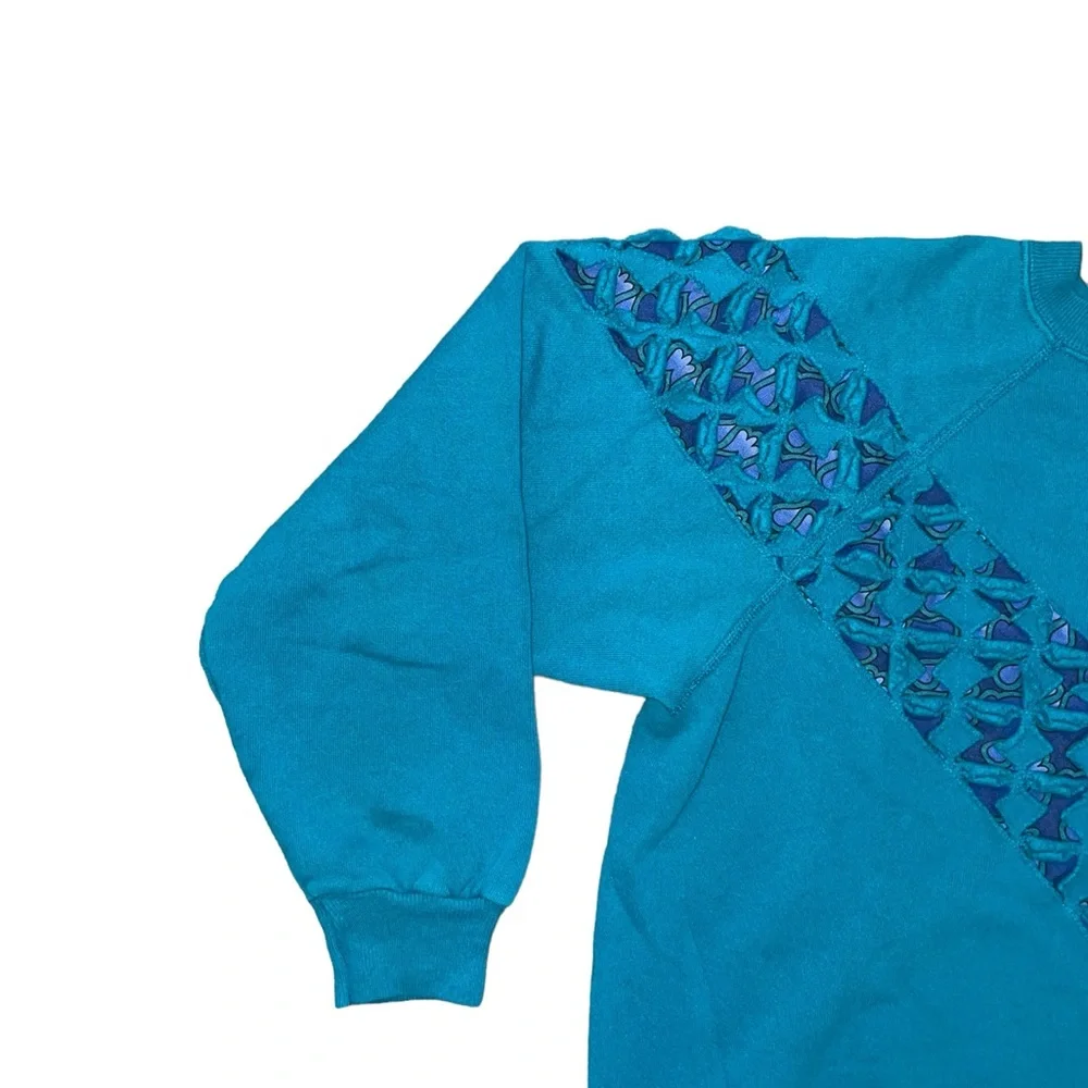 vintage 90s turquoise oversized baggy crewneck granny sweatshirt sweater - Picture 2 of 6